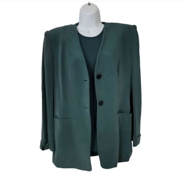 NEW Vintage Y2K 3 PC Jones New York Monochrome 100% Silk Skirt Suit Niagara Teal - Picture 5 of 16